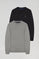 Pack mit zwei schlichten Pullovern schwarz und grau meliert mit Rundkragen und Logo-Stickerei