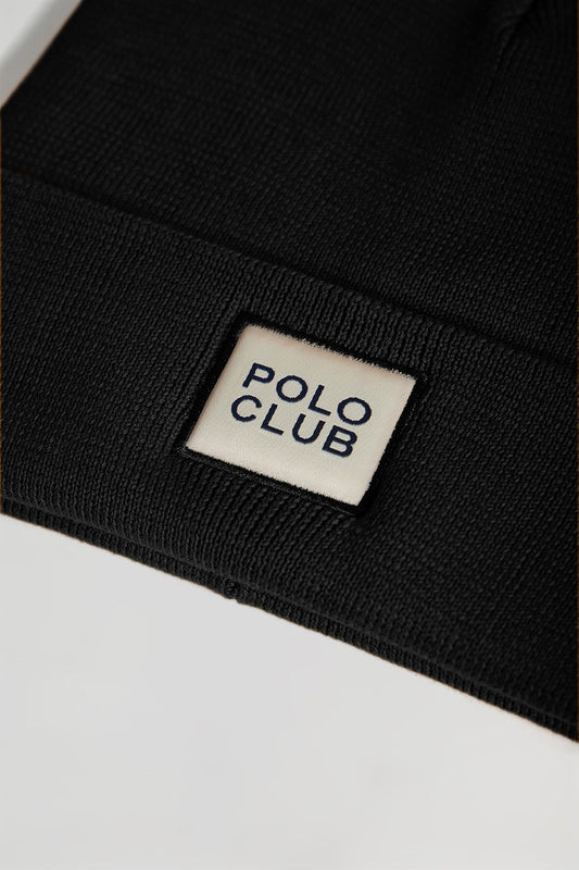 Black unisex wool beanie with Polo Club detail