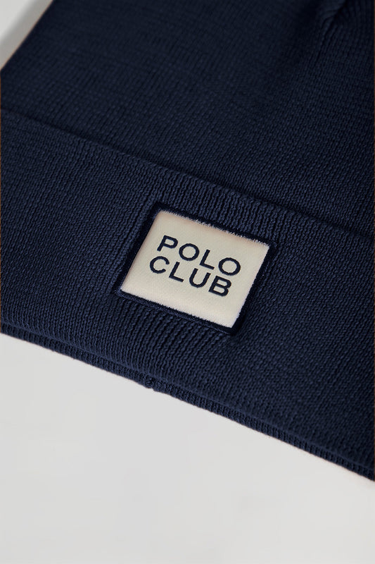 Granatowa wełniana czapka unisex z detalem Polo Club