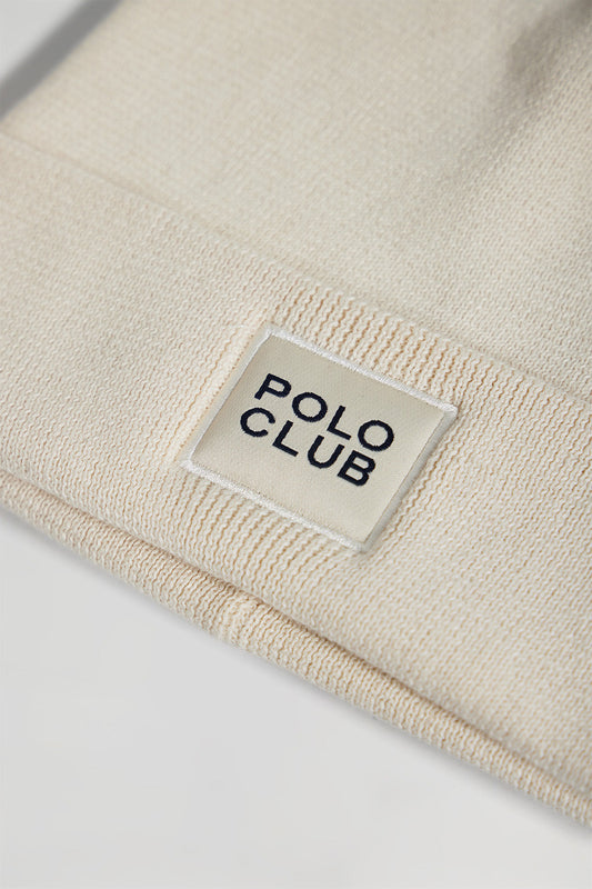 Cappellino beige in lana unisex con particolare Polo Club