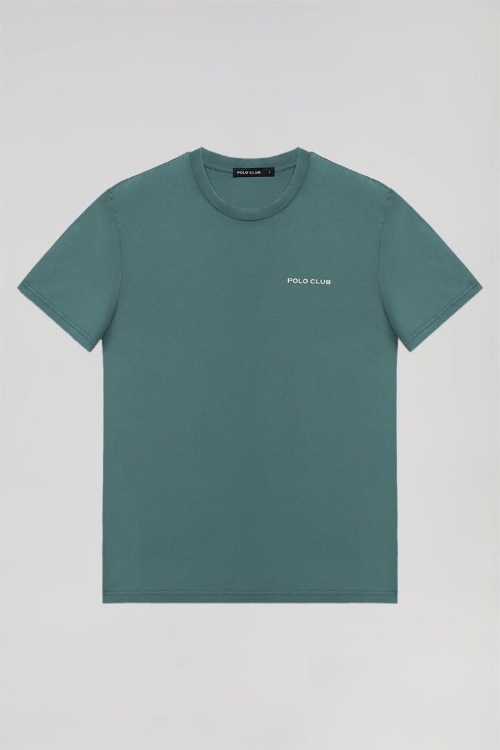 Camiseta orgánica vintage color aguamarina con detalle Polo Club