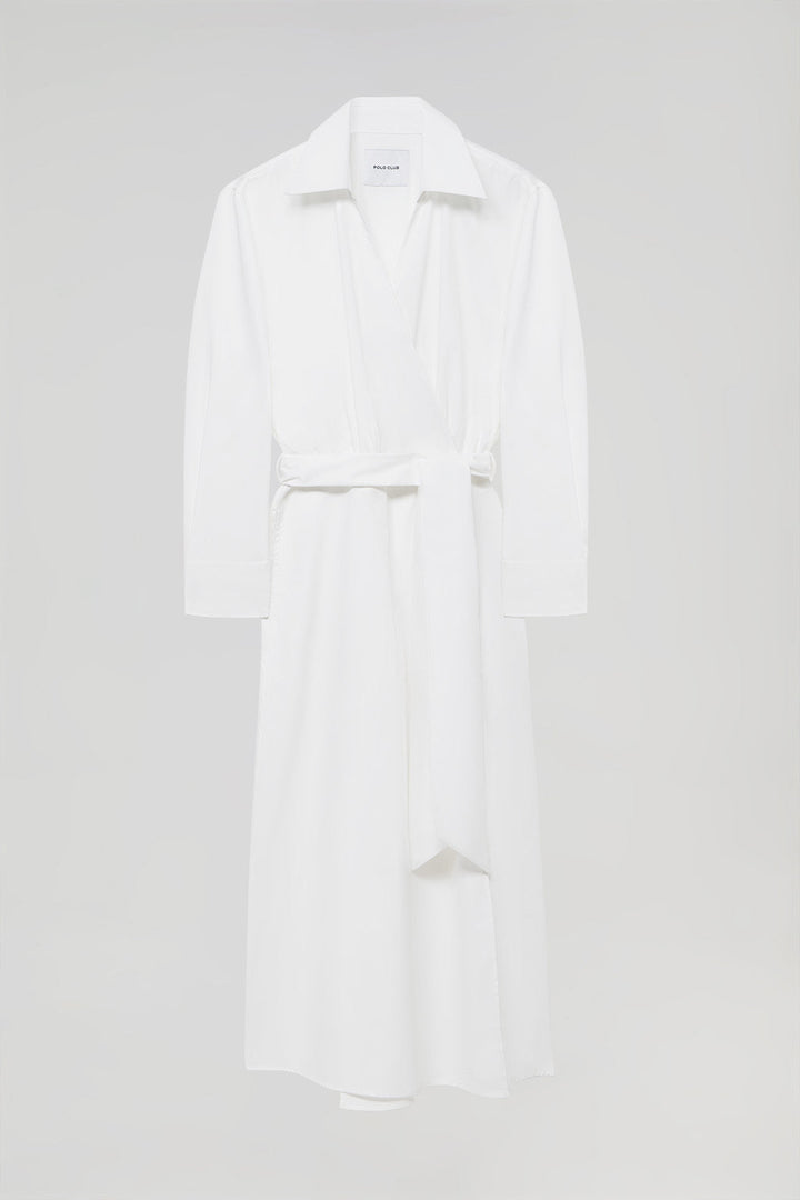 Lange witte jurk "Capri" met detail aan de kraag