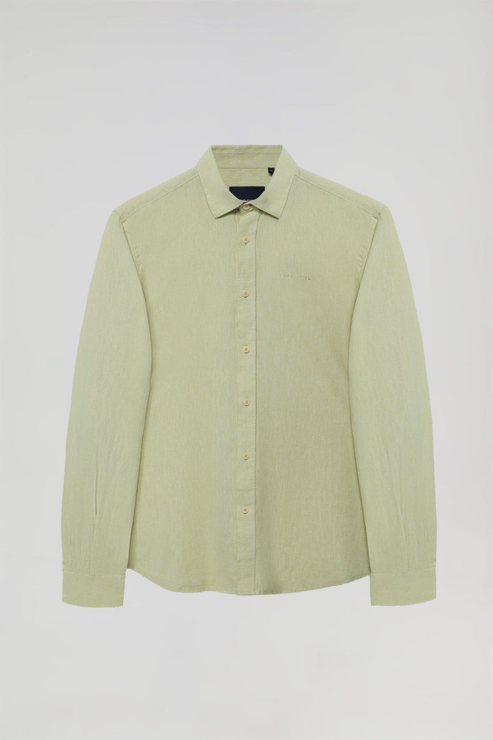 Khaki linen and cotton shirt with Polo Club details