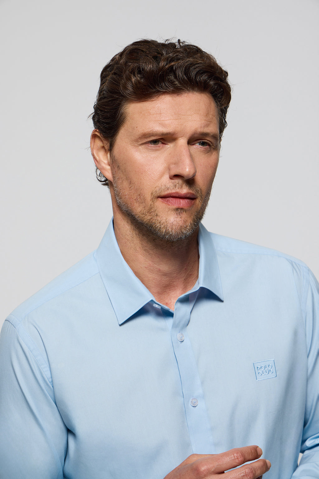 Chemise slim en popeline bleu ciel avec logo Polo Club