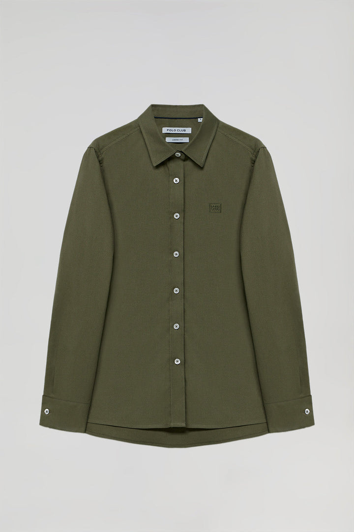 Army-green Oxford shirt with embroidered logo