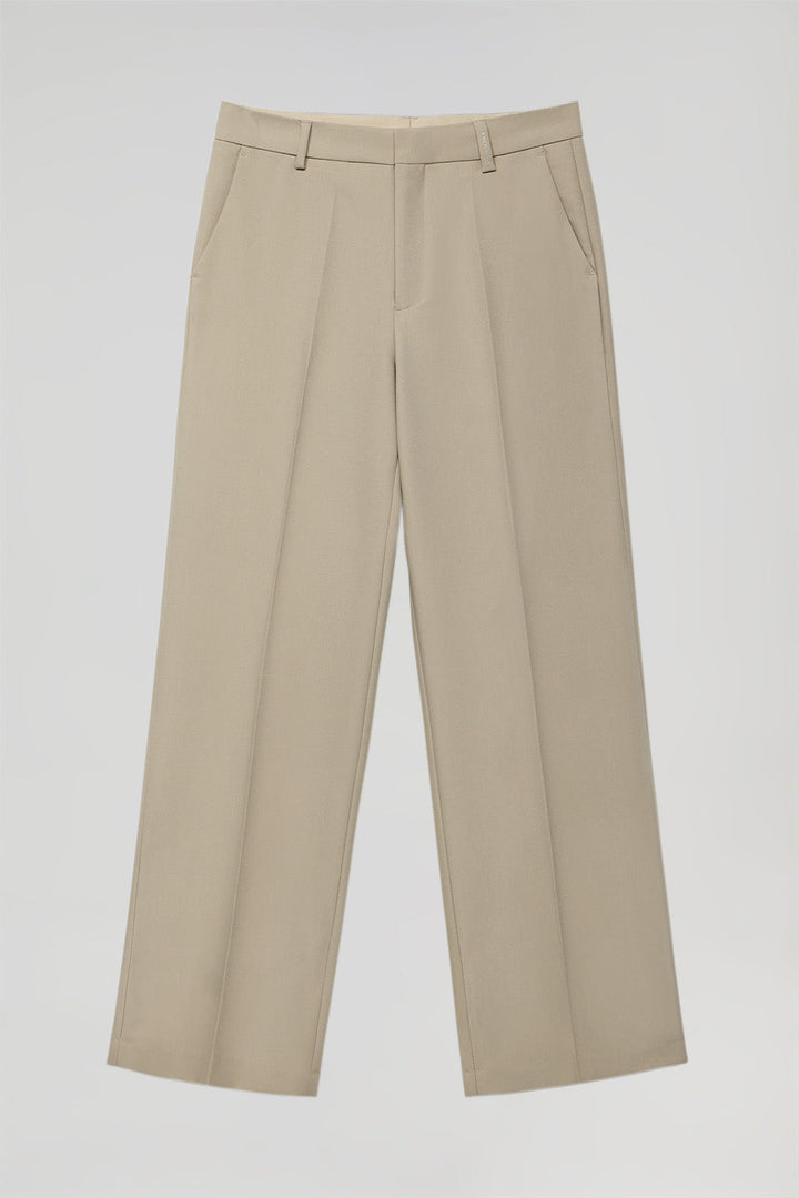 Anzughose beige mit weitem Bein und Polo Club Details
