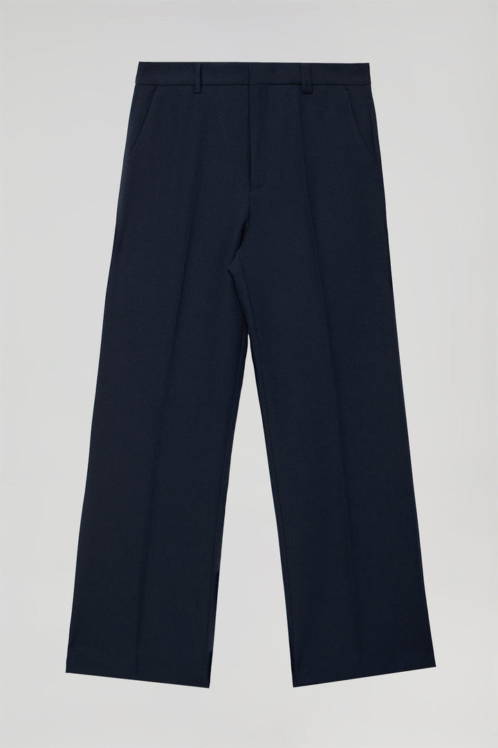 Marineblauwe geklede wijde broek met Polo Club-details