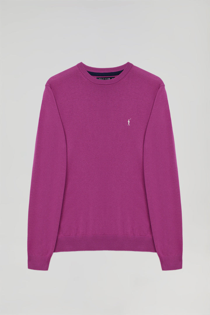 Mauve round-neck basic jumper with Rigby Go logo