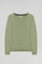 Uniwersalny sweter z dzianiny w kolorze zielonego jadeitu, z dekoltem w szpic i logo Rigby Go
