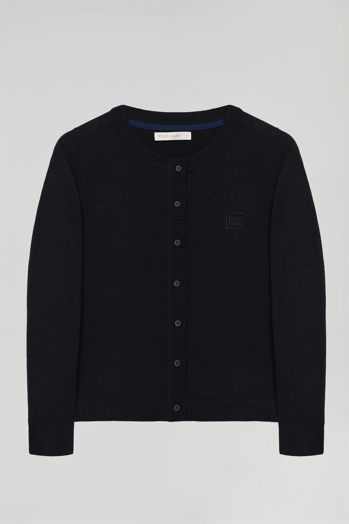 Cardigan nero in maglia con bottoni e con logo ricamato tono su tono