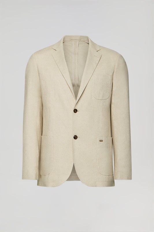 Zandkleurige linnen blazer met knopen en Polo Club-details