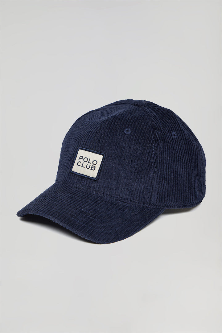 Cappellino in velluto a coste blu marino con logo Polo Club