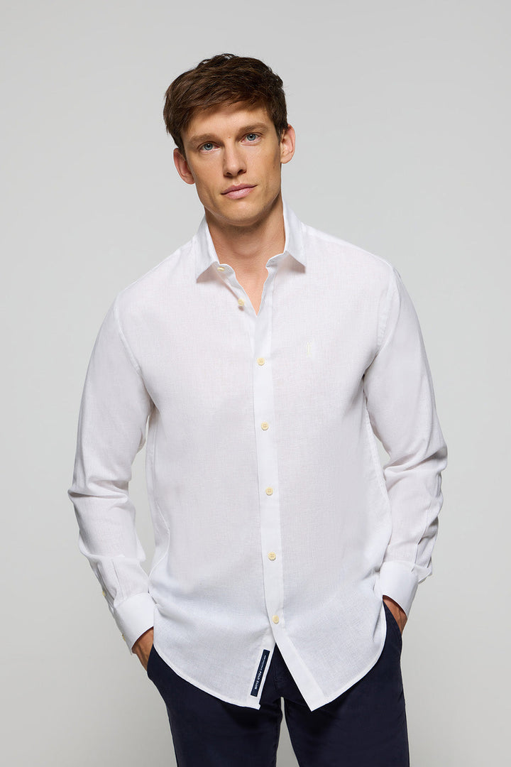Camicia in lino e cotone bianca con logo Rigby Go