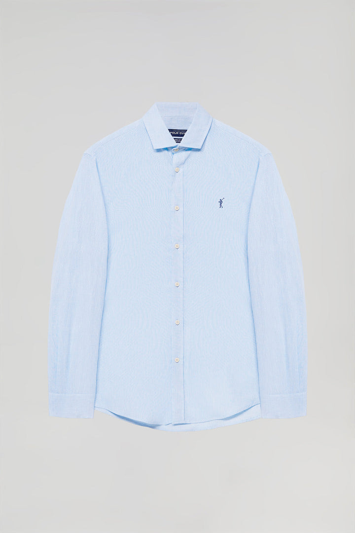 Chemise en lin et coton bleu ciel avec logo Rigby Go