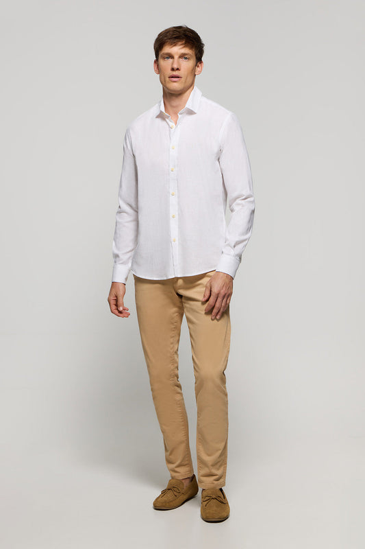 Wit hemd van linnen en katoen met Rigby Go-logo, slim fit