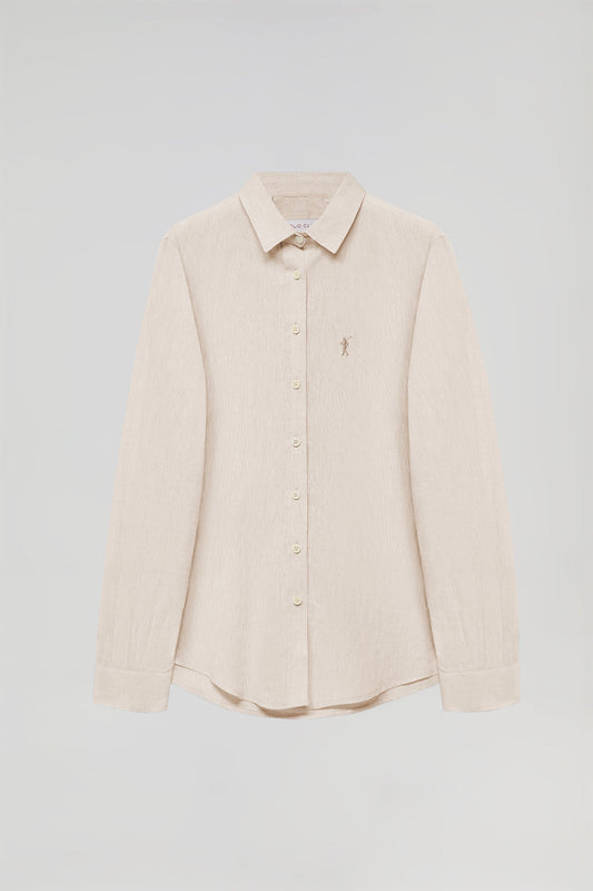 Camisa beige de lino y algodón con detalle bordado Rigby Go