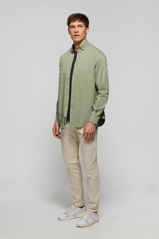 Camicia in twill verde con taschini e logo Polo Club