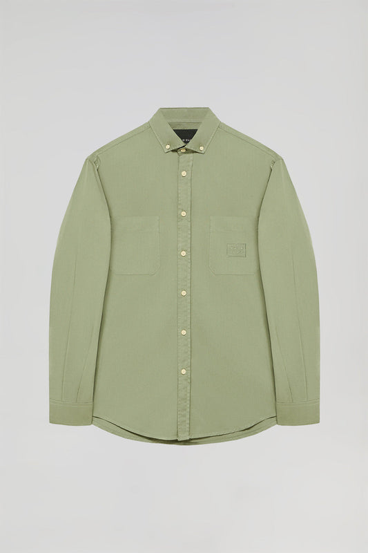 Camicia in twill verde con taschini e logo Polo Club