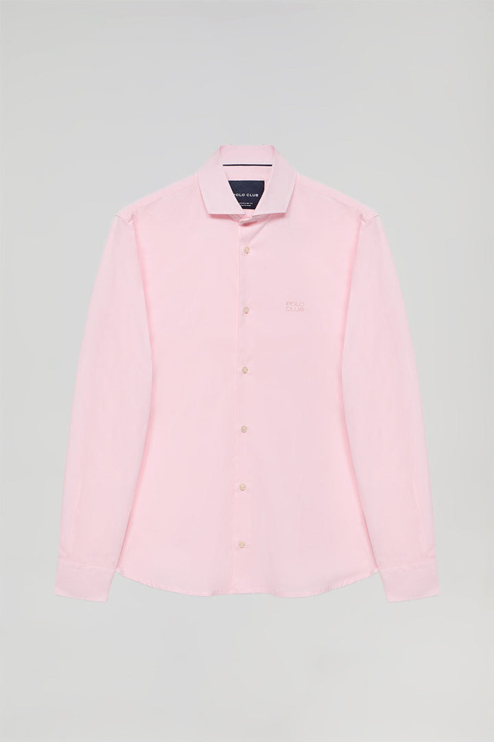 Pink super slim fit cotton shirt with Polo Club logo