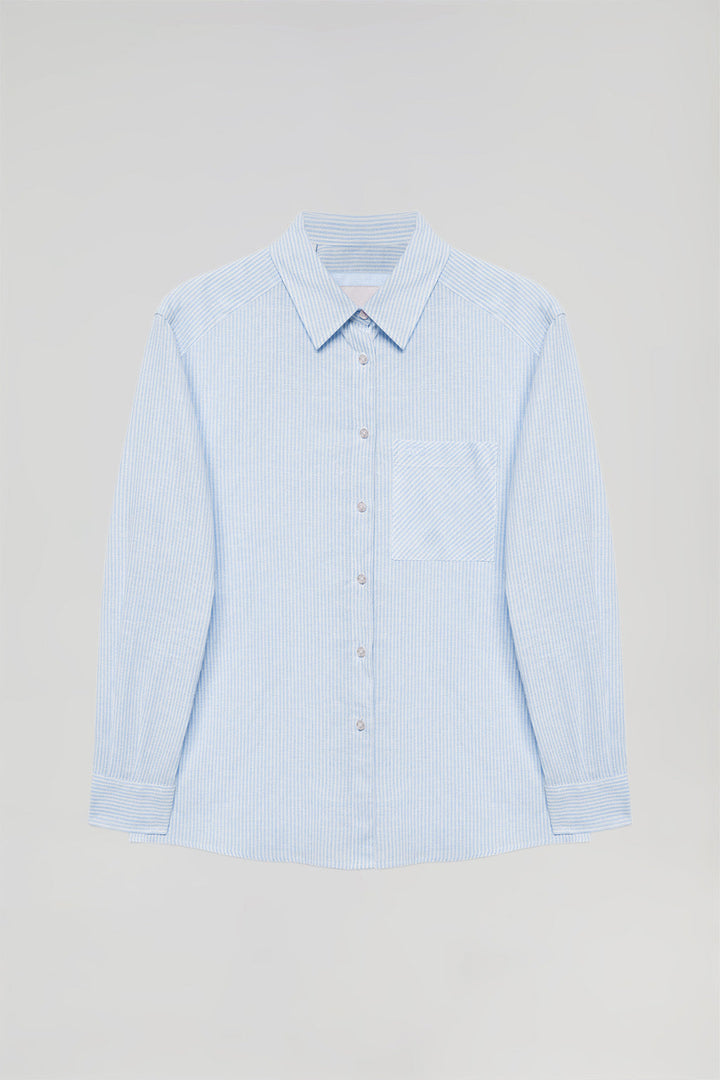 Chemise à rayures bleue en lin et en coton à logo Polo Club