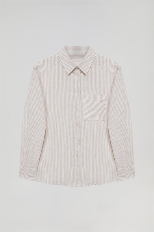 Chemise à rayures couleur sable en lin et en coton à logo Polo Club