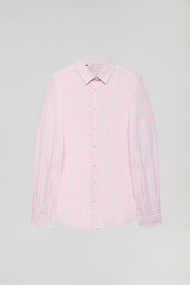Camicia a quadri vichy rosa con particolare Polo Club