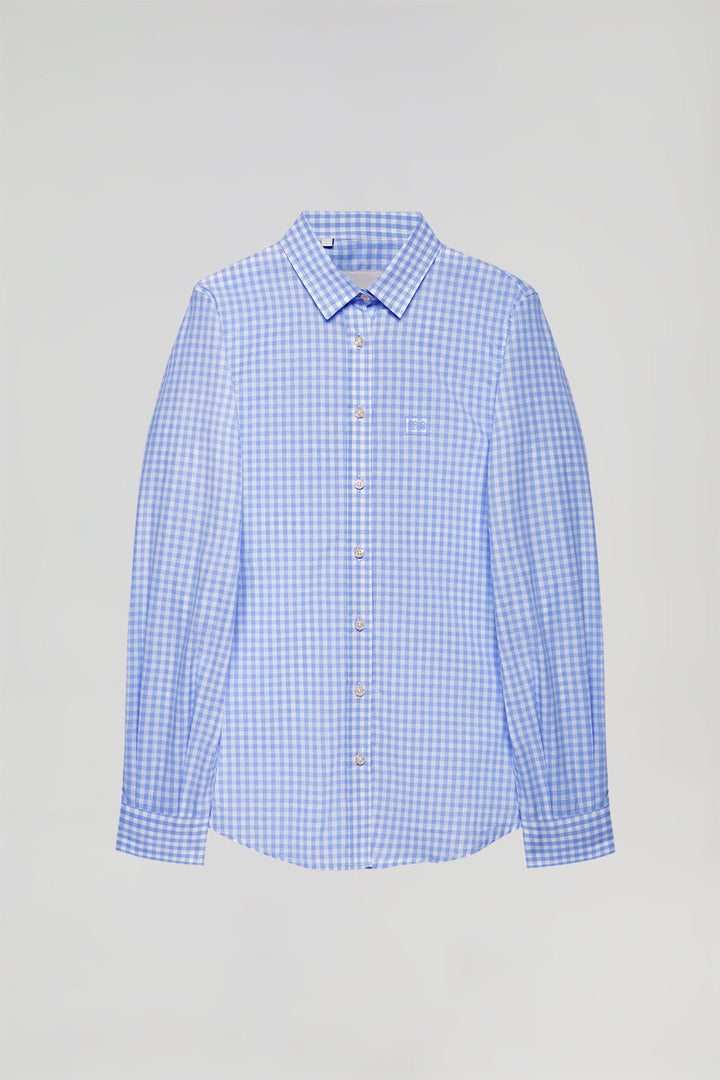 Marineblauw hemd met vichy-ruitpatroon met Polo Club-detail