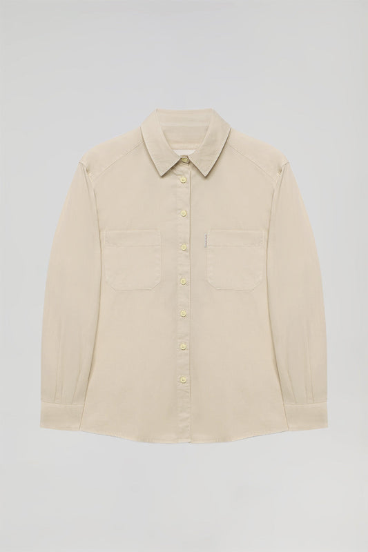 Zandkleurig hemd met borstzakken en Polo Club-detail, loose fit