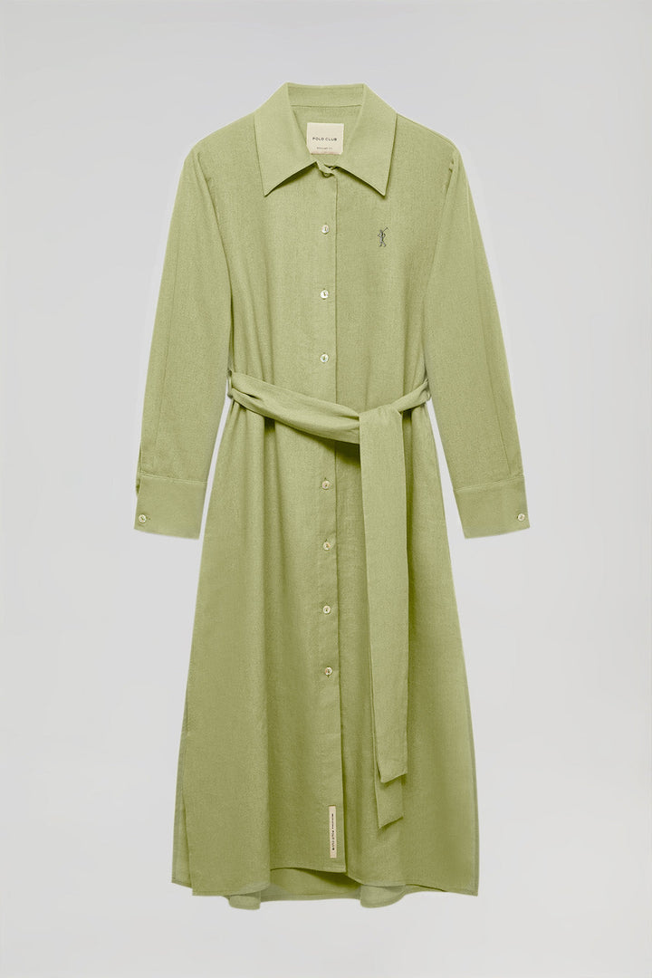 Groene linnen jurk met geborduurd Rigby Go-detail