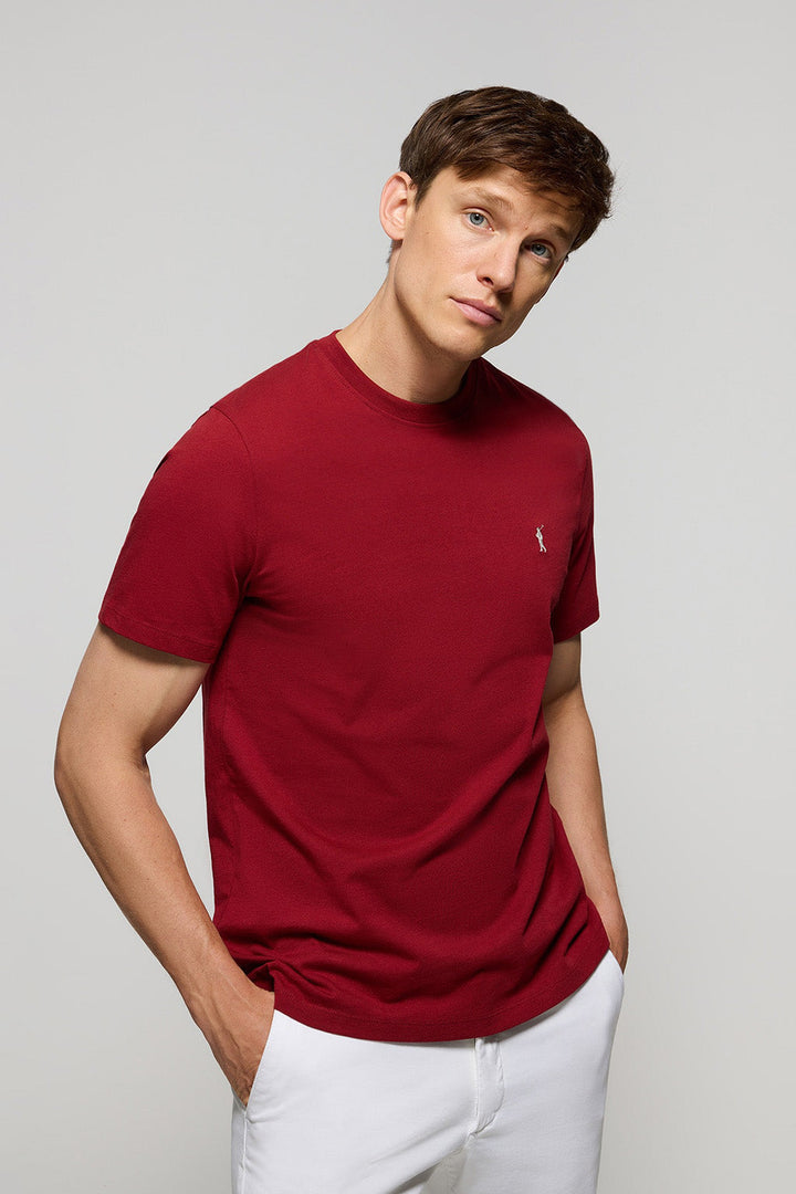 Maroon cotton basic T-shirt with Rigby Go logo