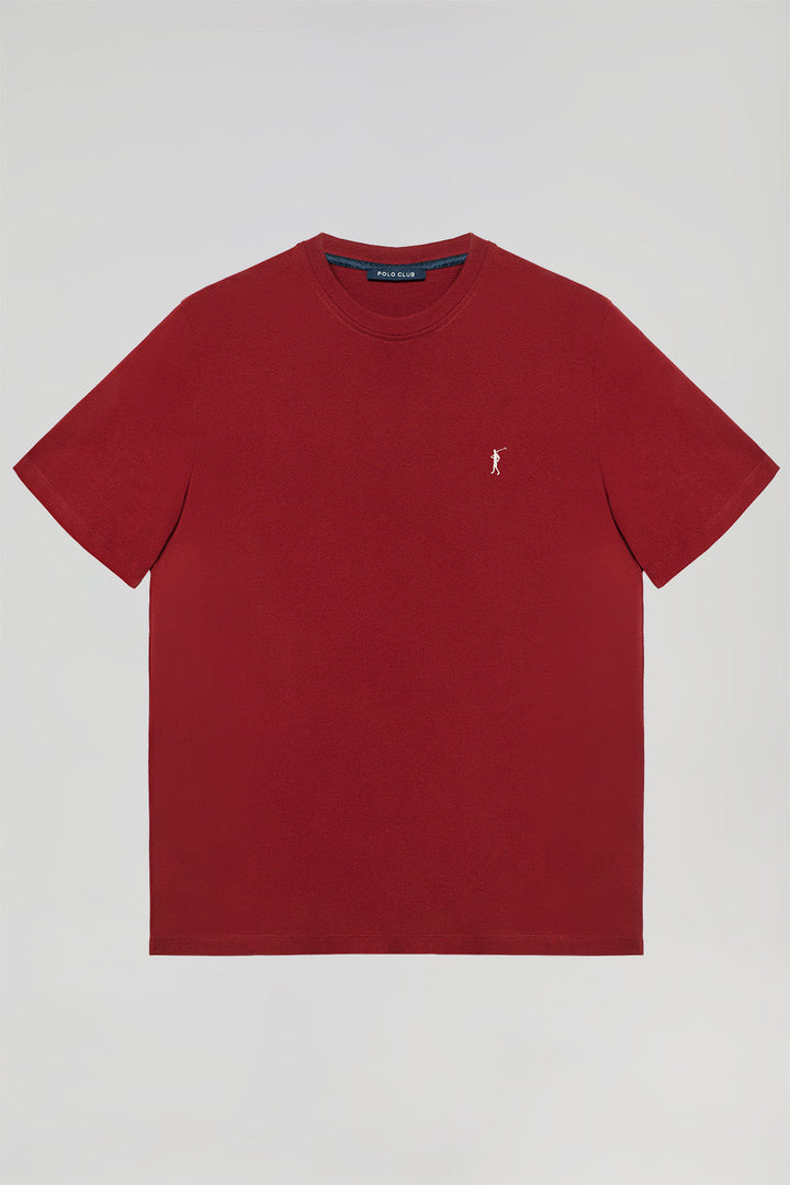 Basic donkerrode T-shirt van katoen met Rigby Go-logo