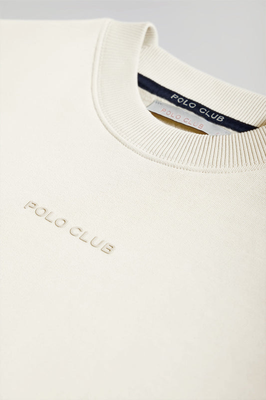 Basic beige sweater met ronde hals en Minimal Polo Club-logo