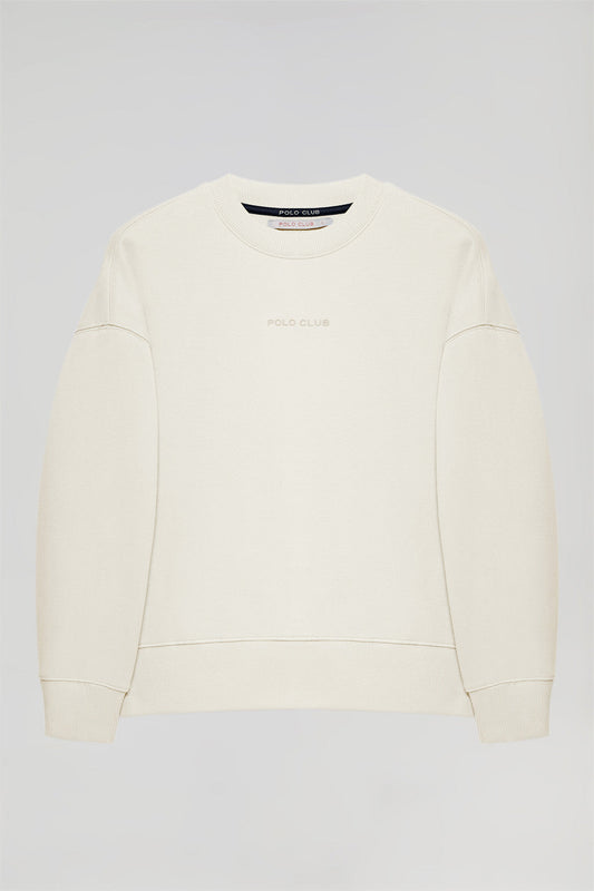 Basic beige sweater met ronde hals en Minimal Polo Club-logo