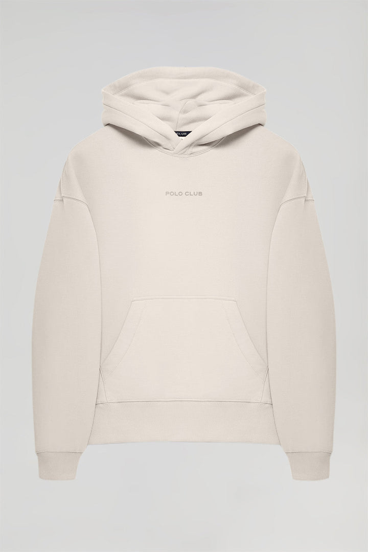 Beige hoodie met zakken en Minimal Polo Club-logo
