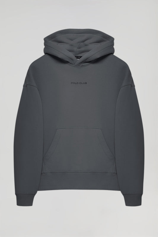 Zwartgrijze hoodie met zakken en Minimal Polo Club-logo