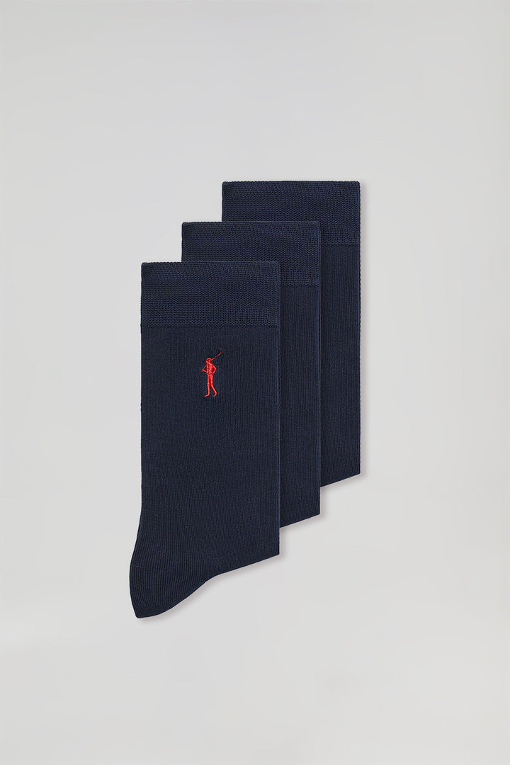 Pack met drie paar marineblauwe sokken met Rigby Go-logo